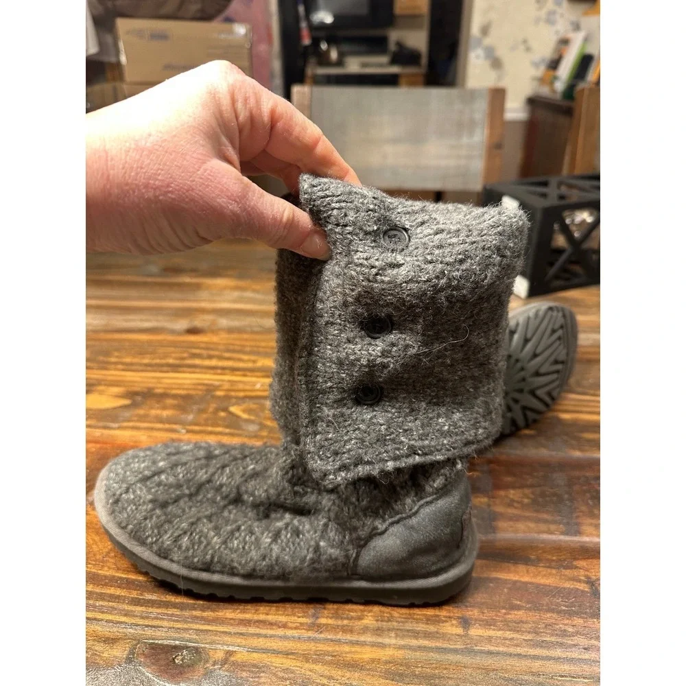 UGG Australia Tall Knit‎ Button Boots Gray Women's Size 6